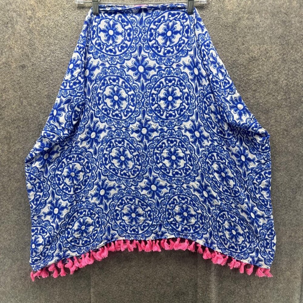 Lilly Pulitzer Wrap Scarf Womens One Size Blue Tile Tassel Hem Beach Poncho Boho